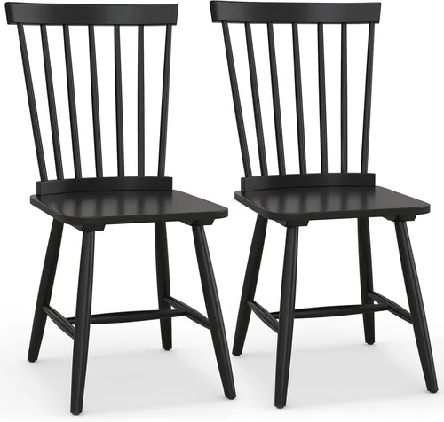 KOTEK Windsor - Juego de 2 sillas de comedor de madera con respaldo de eje y asiento ancho, capacidad de peso de 400 libras, sillas laterales sin