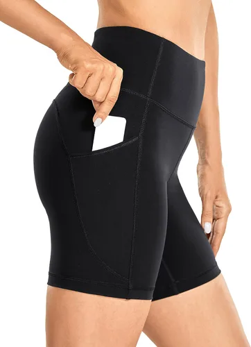 Miniatura 13 de CRZ YOGA Women's Brushed Naked Feeling Biker Shorts with Side Pockets 6'' - High Waist Matte Workout Yoga Gym Spandex