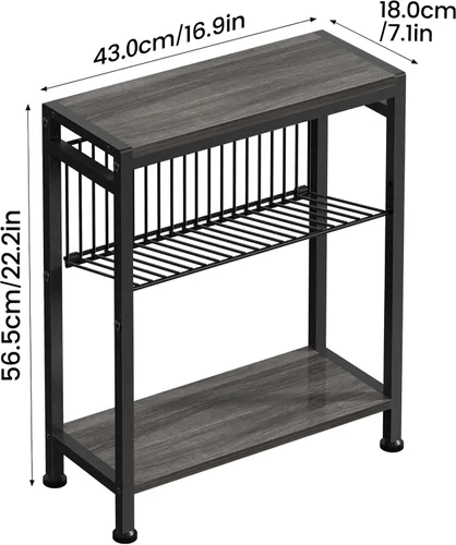 Miniatura 3 de Mesa auxiliar para espacios pequeños, mesa auxiliar estrecha con soporte para revistas, mesa auxiliar delgada de diseño 2 en 1, mesita de noche Gris