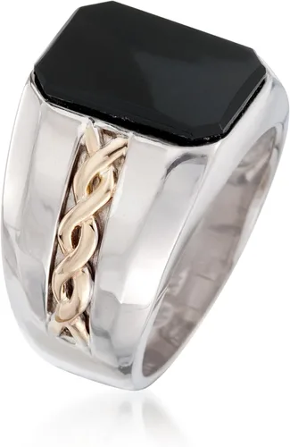 Miniatura 2 de Ross-Simons Men's Black Onyx Ring in Sterling Silver and 14kt Yellow Gold