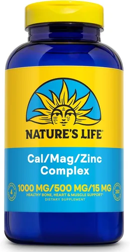 Nature's Life Complejo de zinc Cal Mag: calcio (1000 mg), magnesio (500 mg), zinc (15 mg) y suplemento D3, soporte mineral traza para huesos y