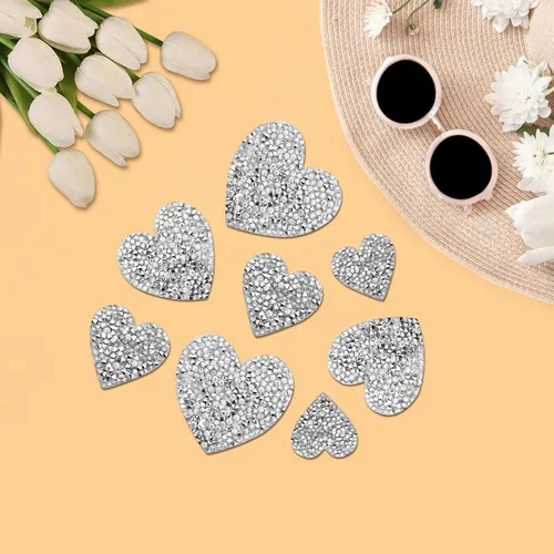 Miniatura 7 de 26 parches para planchar en forma de corazón, parches de diamantes de imitación, apliques adhesivos plateados, pegamento caliente, corazones