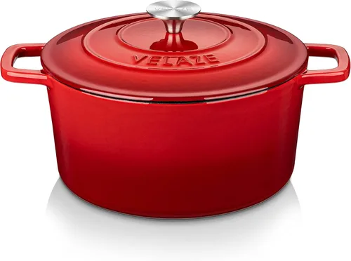 Velaze Horno Holandés de Hierro Fundido Esmaltado de 6 QT, Olla de Doble Asa con Tapa, Horno Redondo Antiadherente de Servicio Pesado para Hornear