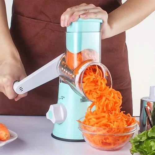 Miniatura 2 de Rallador rotativo de queso, 3 cuchillas de tambor, velocidad manual, redondo, rebanador de alimentos, molinillo de nueces con base de succión fuerte