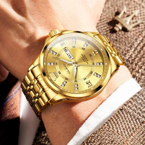 Miniatura 46 de OLEVS - Relojes de diamantes para hombres, relojes de vestir a prueba de agua, relojes analógicos de cuarzo de lujo con calendario de fecha y correa