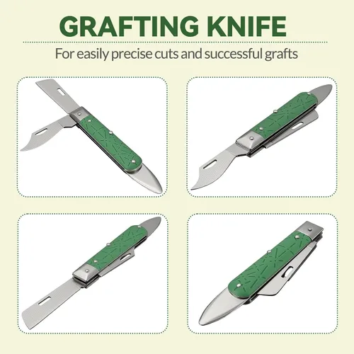 Miniatura 2 de COMKIT - Cuchillo de injerto profesional plegable de doble cuchilla, árboles frutales, jardinería, injerto, corte, plántulas, brote, herramienta