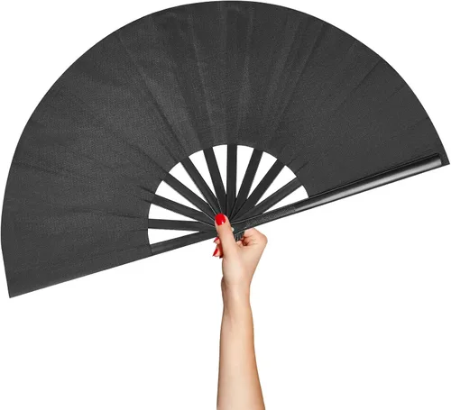 Rave Fan - Ventilador plegable grande para baile de línea, ventiladores plegables para baile, fiesta, al aire libre, decoración (negro)