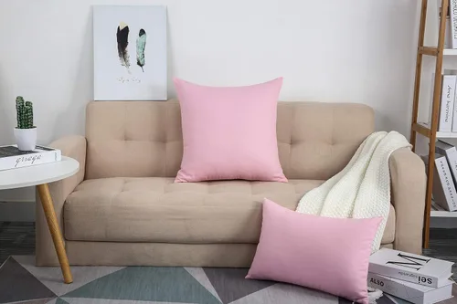 Miniatura 9 de TangDepot Fundas de almohada decorativas hechas a mano de lona de algodón 100% sólida/Fundas de cojín, (22"x22", rosa salmón)