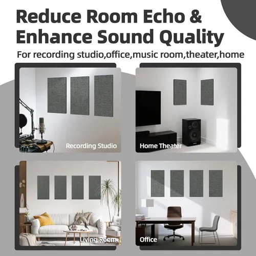 Miniatura 5 de Art3dwallpanels 4 PCS Paneles Acústicos, 24''x12'' Paneles de Pared de Tela Insonorizados, Paneles de Absorción de Sonido de Montaje Fácil con Gris