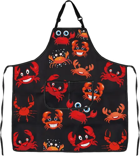 Miniatura 7 de CMNIM Divertido delantal de cangrejo - Delantal rojo para hervir y barbacoa con bolsillo