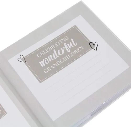 Miniatura 2 de Happy Homewares Álbum de fotos moderno de nietos blancos con texto dorado con capacidad para 80 fotos de 4 x 6 pulgadas