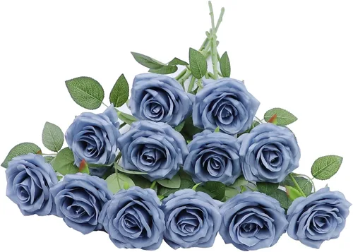 Miniatura 14 de Rosas artificiales, rosas artificiales, rosa falsa de seda, flores falsas de aspecto real con tallos para ramos de boda, mesas, centros de mesa