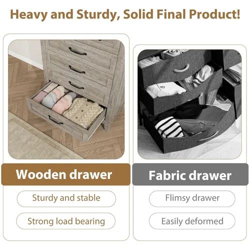 Miniatura 6 de GarveeHome Cómoda de 5 cajones verticales de 41.3 pulgadas de alto con gran almacenamiento, cómoda de madera independiente para dormitorio, sala