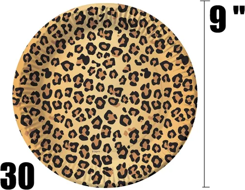 Miniatura 4 de Sirve para 30 invitados Jungle Safari Zoo Animal Print Fiesta Cumpleaños Suministros Pack 9" Platos cena 7" Platos Postre 12 oz Tazas Servilletas