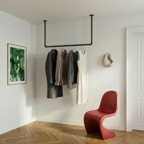 pamo Perchero montado en el techo, negro, 41 x 21 pulgadas, capacidad de 55 libras, barra colgante para armario para inquilinos, perchero industrial