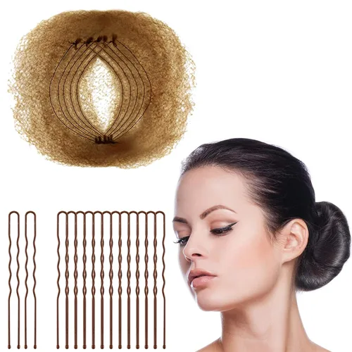 Miniatura 9 de Zonon - Mallas para moño invisibles con borde elástico y horquillas en forma de U, juego de 50 unidades de mallas para el cabello invisibles, 40