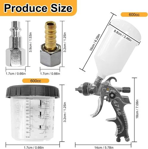 Miniatura 6 de HVLP - Kit de pistola de pintura con 4 boquillas de 1.4/1.7/2.0/0.098 in y regulador de compresor de aire, 10 vasos de pintura desechables de 22.0