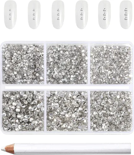 Beadsland 7200 piezas de diamantes de imitación con parte trasera plana, gemas redondas de diamantes de imitación de cristal transparentes para uñas