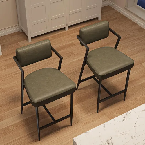 Miniatura 4 de Garvee Juego de 2 taburetes de bar, sillas de bar altas con cojín grueso y patas de metal gruesas, taburetes de bar tapizados con respaldo y Verde