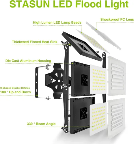 Miniatura 34 de STASUN - Luz de inundación LED para exteriores, 150 W, 15000 lúmenes, 6000 K, luz blanca IP66, impermeable, luz de estacionamiento comercial, 3