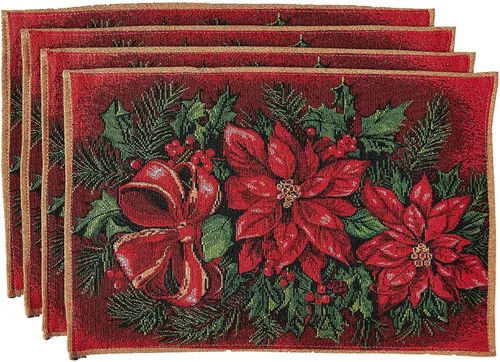 Miniatura 9 de Violet Linen Juego de 4 manteles individuales decorativos con diseño de flor de pascuas de Navidad de 13 x 19 pulgadas