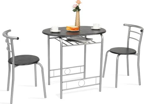 Miniatura 19 de VINGLI Juego de comedor de 3 piezas, juego de mesa de cocina pequeña para 2, juego de mesa de desayuno, mesa de madera de cocina con 2 sillas