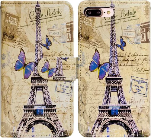Miniatura 4 de Bcov Funda tipo cartera para iPhone 7 Plus/iPhone 8 Plus, Postal de la Torre Eiffel, funda multifuncional de piel con tapa y ranura para tarjeta