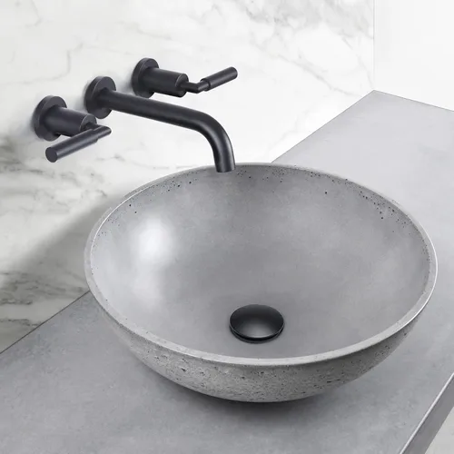 Miniatura 2 de RBROHANT RB0735D - Grifo de montaje en pared negro con drenaje desplegable para fregadero sin desbordamiento, grifo de fregadero de baño de doble