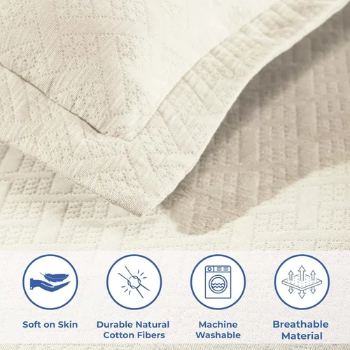 Miniatura 6 de Colcha Superior 100% algodón con diseño de tejido de canasta y fundas de almohada, ropa de cama de alta calidad de algodón matelasse jacquard