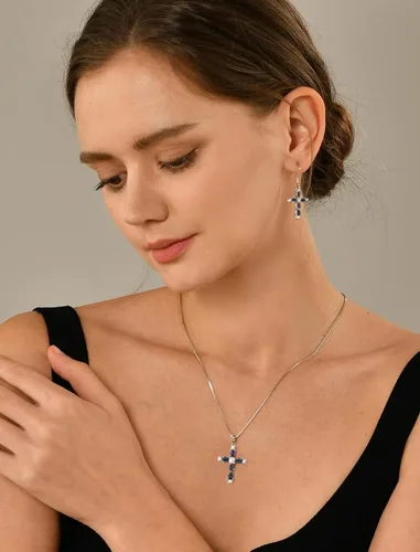 Miniatura 69 de YL Collar de cruz de plata de ley 925 con colgante de piedra natal religiosa para mujer