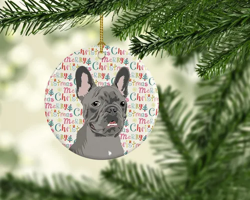 Miniatura 2 de Caroline's Treasures Bulldog Francés Azul de Navidad Adorno de Cerámica Decoraciones Colgantes para Árbol de Navidad para Hogar Navidad, Festividad