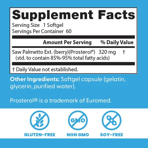 Miniatura 3 de Doctor's Best Best Saw Palmetto Extract (320 mg), cápsulas de cápsula blanda, 60