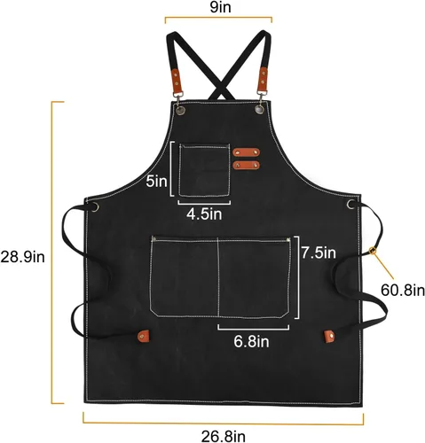 Miniatura 2 de APRONPANDA Delantales de chef con espalda cruzada para hombres y mujeres con bolsillos, delantal de trabajo de cocina ajustable de lona de algodón