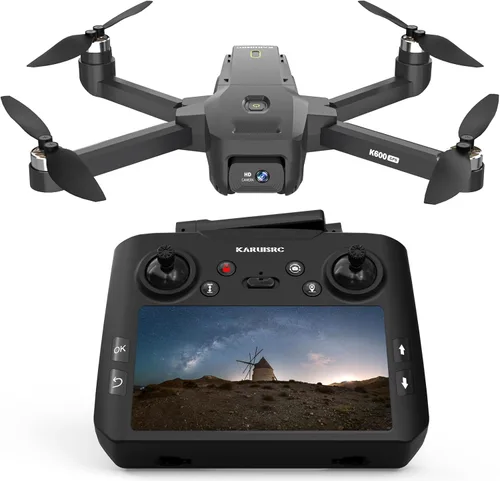 Drone GPS FPV con cámara EIS para adultos, pantalla LCD de 4.5 pulgadas en el controlador, pista al con GPS profesional, sígueme, retorno Gris