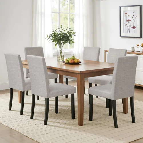 Miniatura 21 de CHUN YI Juego de 2 sillas de comedor tapizadas, sillas de comedor de tela con patas de madera maciza, sillas Parson modernas para cocina