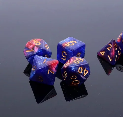 Miniatura 3 de Juego de dados DND de brillo azul y rojo para juegos de rol de Calabozos y Dragones, Warhammer, D&D, juegos de mesa, dados poliédricos Rojo mezclado