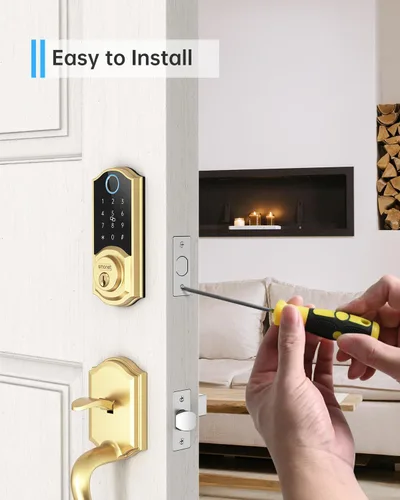 Miniatura 6 de SMONET Cerradura inteligente de latón con huella dactilar, cerradura de puerta de entrada sin llave con control remoto de aplicación, teclado