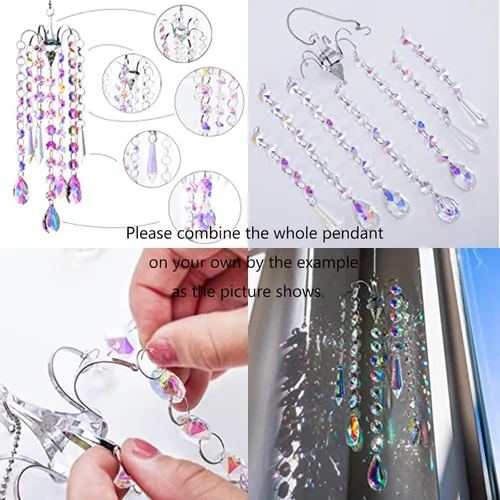 Miniatura 6 de H&D Hyaline & Dora Candelabro con Campanillas de Viento, Prismas de Cristal con Recubrimiento AB, Atrapasoles Colgante, Pendiente para Decoración