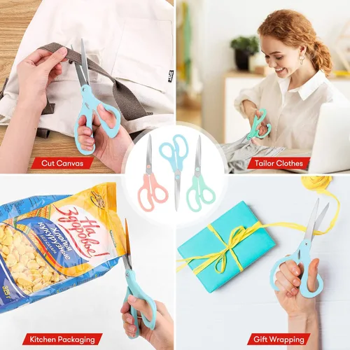 Miniatura 5 de Niutop Tijeras multiusos de 8 pulgadas, resistentes, ergonómicas y cómodas tijeras de agarre para oficina, hogar, escuela, arte y manualidades Rosa