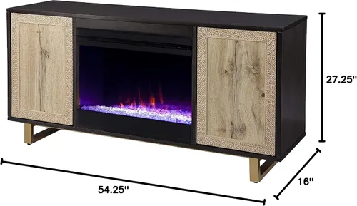 Miniatura 8 de SEI Furniture - Chimenea que cambia de color Wilconia con almacenamiento multimedia y detalles tallados - Diseño de transición, vidrio marrón