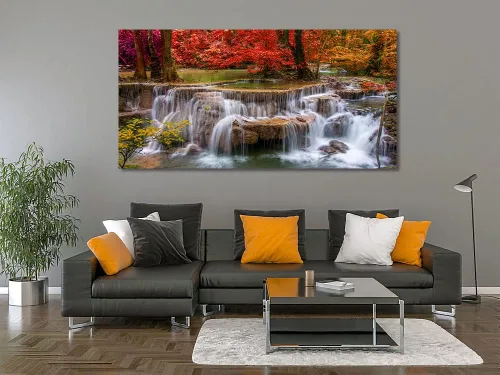 Miniatura 2 de Yxbhhym Lienzo de paisaje para pared, pintura de cascada, impresiones de árboles y bosques, paisajes de otoño, imagen artística para sala de estar