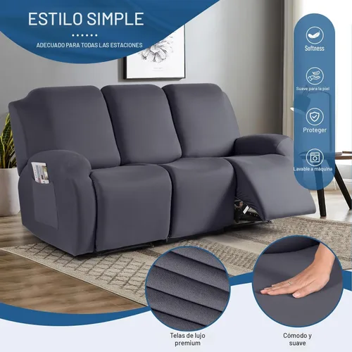 Miniatura 2 de TAOCOCO Funda para sofá reclinable, 3 piezas de fundas de tela de poliéster elástica para sofá reclinable de 3 asientos, protector de muebles suave