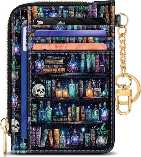 Miniatura 20 de GIANCOMICS Cartera delgada con tarjetero para mujer, funda pequeña con bloqueo Rfid, llavero de bolsillo delgado con cremallera curvada, tarjetero