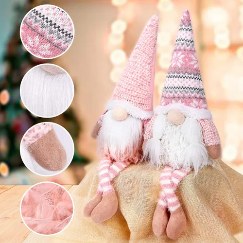 Miniatura 4 de D-FantiX Decoraciones de gnomos rosados de Navidad de San Valentín, paquete de 2 gnomos suecos Tomte hechos a mano con iluminación LED, figura