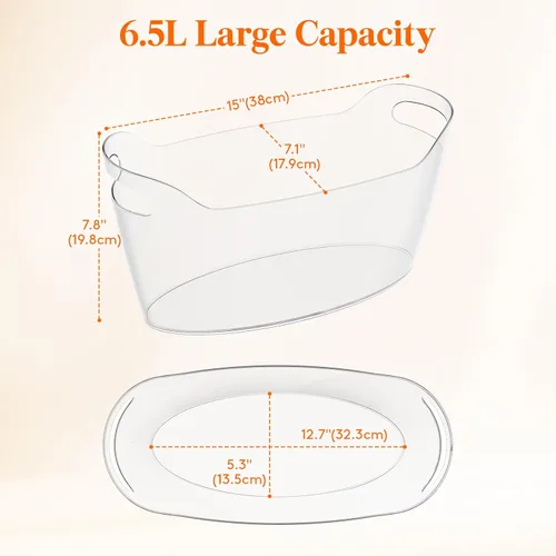 Miniatura 3 de Lifewit Cubo de Hielo de 6.5L para Fiestas 2 Piezas (en 1 Paquete), Cubo Portátil para Bebidas para Bar de Cócteles, Enfriador de Champán