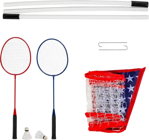 Miniatura 3 de Franklin Sports Juego de red de bádminton - Red de bádminton se instala en segundos - Incluye 2 raquetas, 2 pajaritos y red preencordada y postes