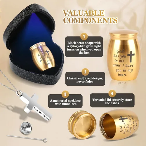 Miniatura 3 de Mini urnas para cenizas humanas recuerdo con caja de corazón, collar de urna y embudo, hermosos regalos conmemorativos pequeñas urnas de cremación
