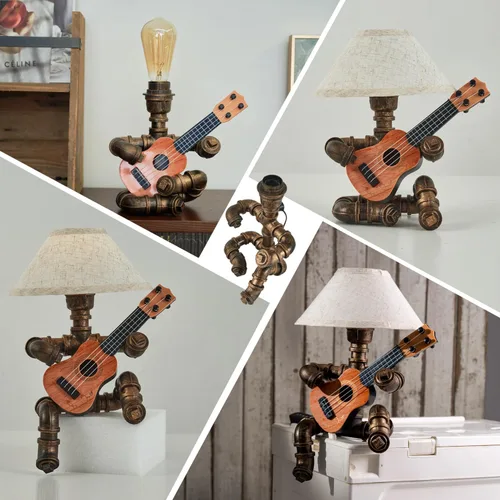 Miniatura 5 de Lámpara de mesa de guitarra robot industrial vintage con bombilla, control remoto, temporizador, regulable, regalos geniales para amantes