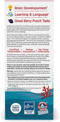 Miniatura 6 de Nordic Naturals DHA Xtra para niños, ponche de bayas - 2 onzas para niños - 880 mg de Omega-3 totales con EPA y DHA - Función cognitiva e