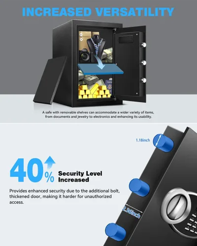 Miniatura 6 de Caja de seguridad grande de 2.5 pies cúbicos con resistencia al fuego e impermeable para documentos - Caja de seguridad personal de acero